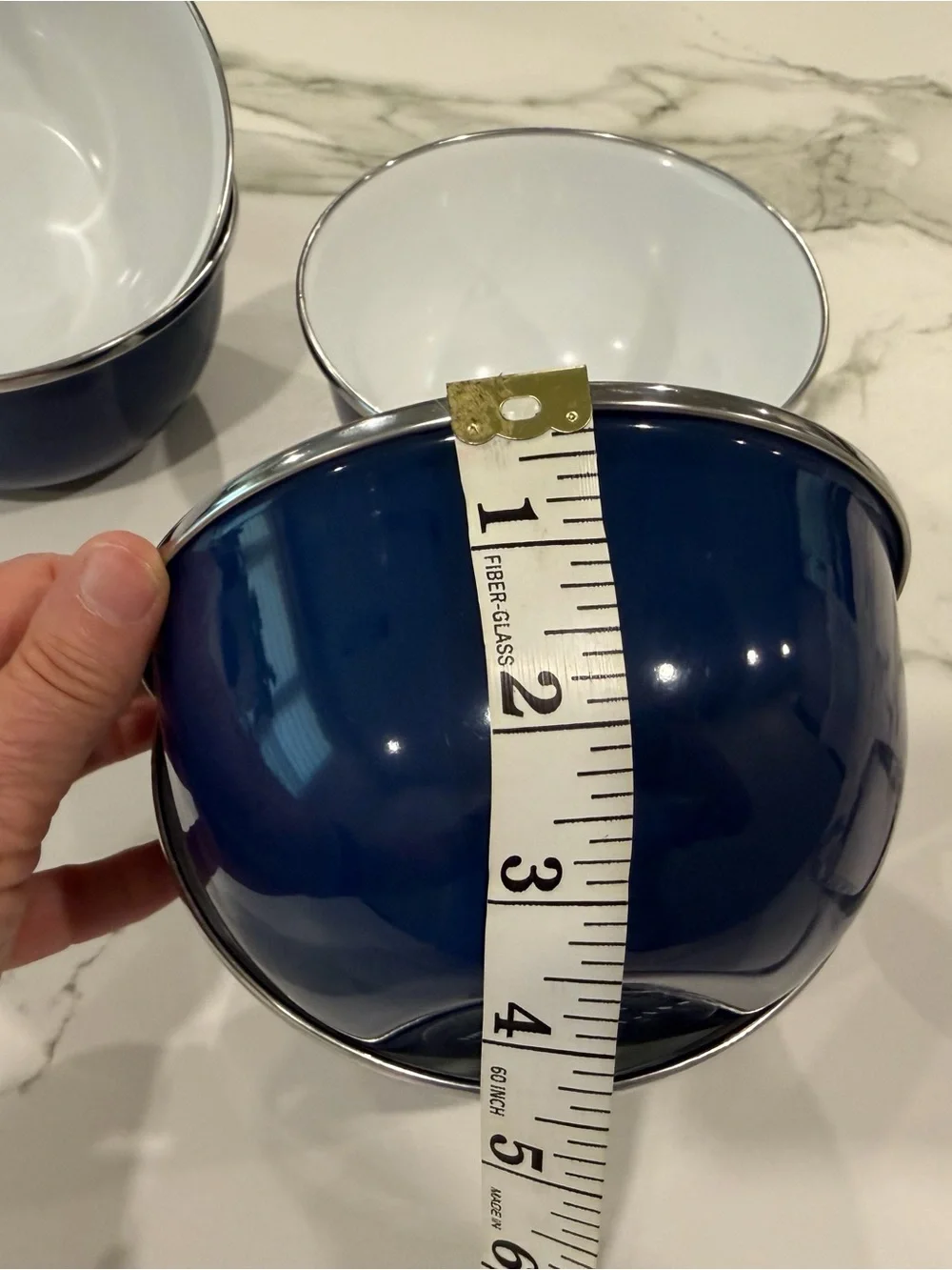 Pottery Barn Blue Enamel  Bowls with Silver Rim - Set of 7